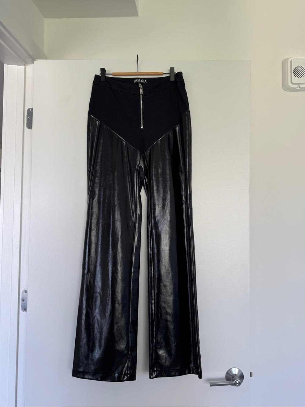 I.AM.GIA Black Faux Leather Wide-Leg Flare Pants with Zip